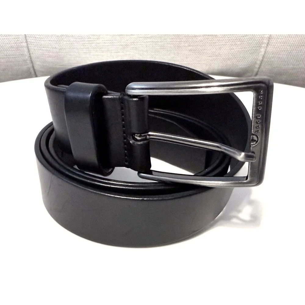 Hugo Boss Mens Leather Belt Black Size 105-40 Fits 38